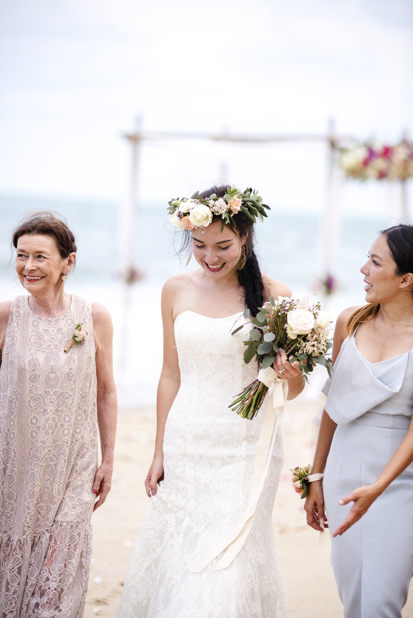 Cheerful bride at the beach